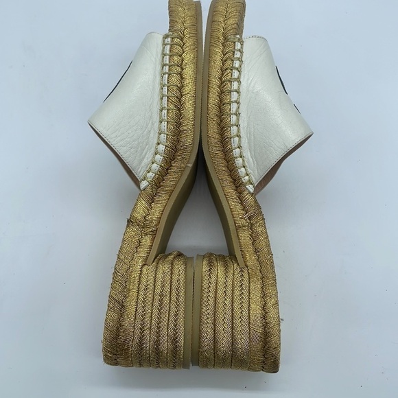 Gucci Ivory Gold GG interlocking heeled espadrille mules 37 - Picture 4 of 8